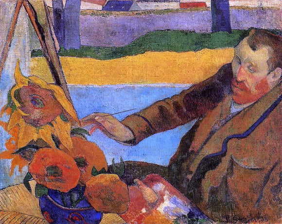  Paul Gauguin Portrait of Vincent van Gogh Painting Sunflowers (also known as Villa Rotunda by Emma Ciardi) - Canvas Art Print