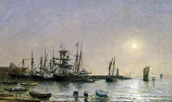 Eugene-Louis Boudin Portrieux, Boats at Anchor in Port - Canvas Art Print