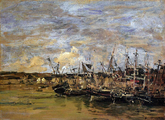  Eugene-Louis Boudin Portrieux, Fishing Boats at Low Tide - Canvas Art Print