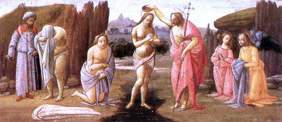  Bartolomeo Di Giovanni Predella: Baptism of Christ - Canvas Art Print