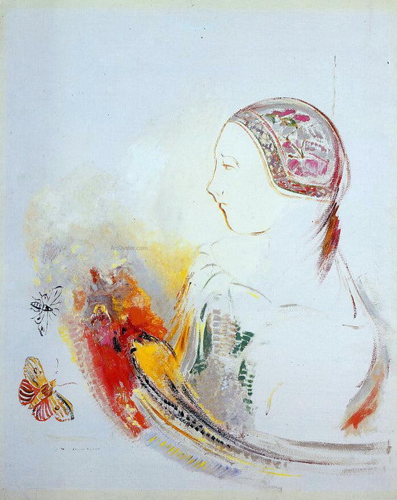  Odilon Redon Profile of a Child (also known as Profile of a Girl with Bird of Paradise) - Canvas Art Print