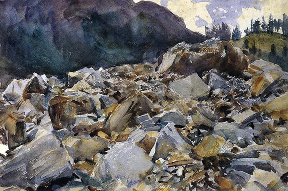  John Singer Sargent Purtud, Alpine Scene and Boulders - Canvas Art Print