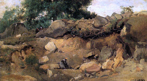  Jean-Baptiste-Camille Corot Quarry of the Chaise-Mre at Fontainebleau - Canvas Art Print