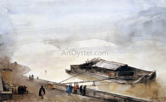  Francois-Marius Granet Quay of the Seine with Barge, Fog Effect - Canvas Art Print