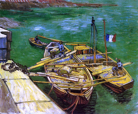  Vincent Van Gogh A Quay with Men Unloading Sand Barges - Canvas Art Print
