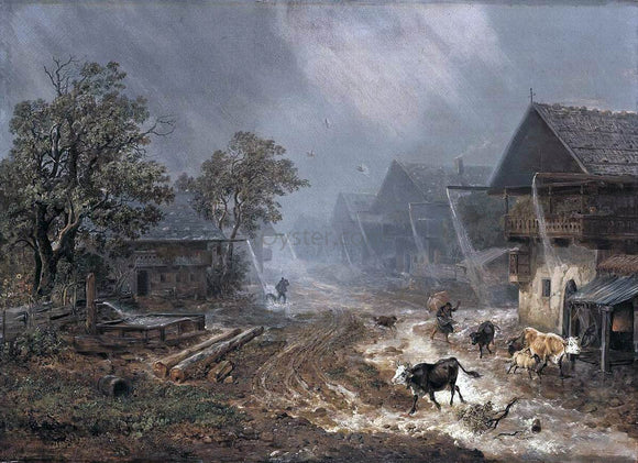  Heinrich Burkel A Rain Shower in Patenkirchen - Canvas Art Print