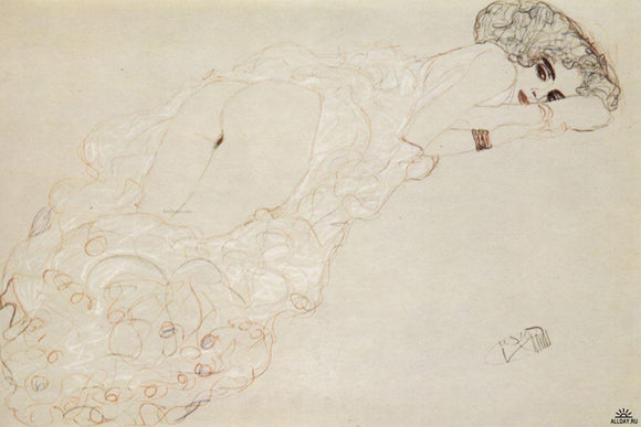  Gustav Klimt Reclining Nude Lying on Her Stomach and Facing Right - Canvas Art Print