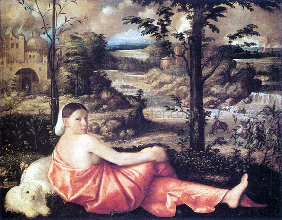  Giovanni Cariani Reclining Woman in a Landscape - Canvas Art Print