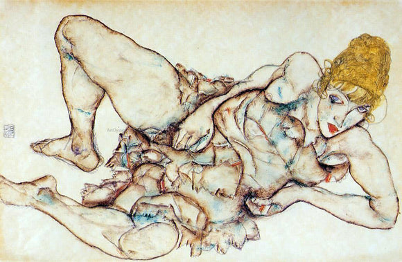  Egon Schiele Reclining Woman with Blond Hair - Canvas Art Print
