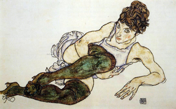  Egon Schiele Reclining Woman with Green Stockings (also known as Adele Harms) - Canvas Art Print