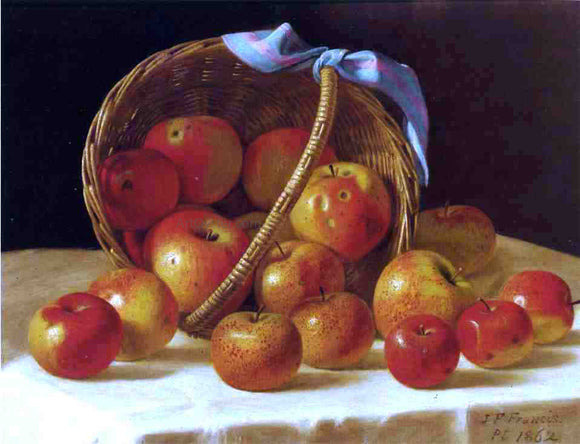  John F Francis Red and Yellow Apples in a Basket - Canvas Art Print