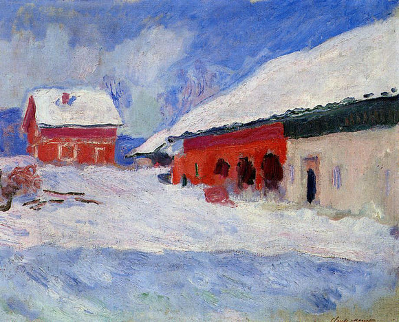  Claude Oscar Monet Red Houses at Bjornegaard in the Snow, Norway - Canvas Art Print