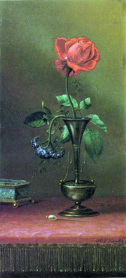  Martin Johnson Heade Red Rose and Heliotrope in a Vase - Canvas Art Print