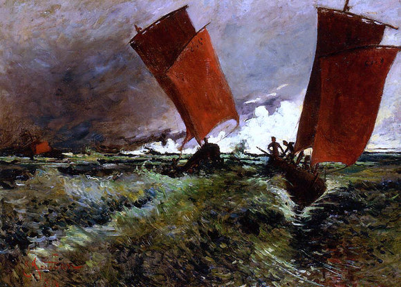  Emile Jourdan Red Sails - Canvas Art Print