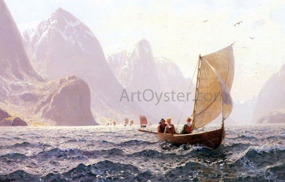  Hans Dahl Regatta on a Norwegian Fiord - Canvas Art Print