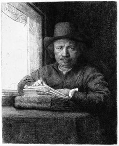  Rembrandt Van Rijn Rembrandt Drawing at a Window - Canvas Art Print
