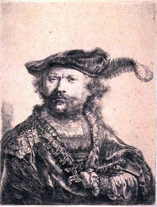  Rembrandt Van Rijn Rembrandt in Velvet Cap and Plume - Canvas Art Print