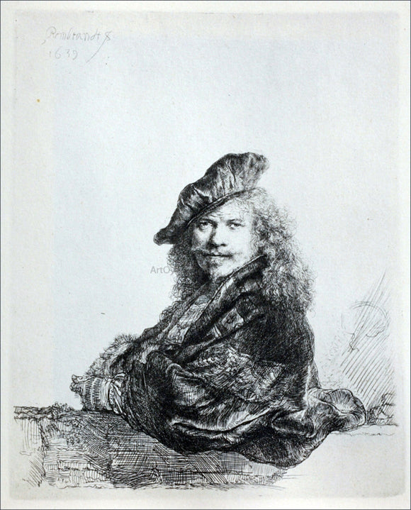  Rembrandt Van Rijn Rembrandt Leaning on a Stone Sill - Canvas Art Print