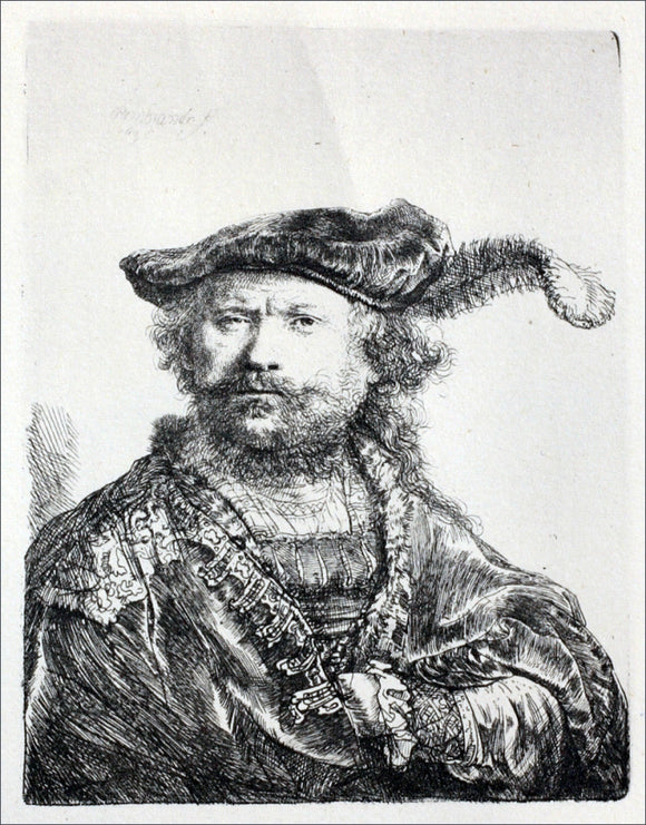  Rembrandt Van Rijn Rembrandt with Mezetin Cap and Feather - Canvas Art Print