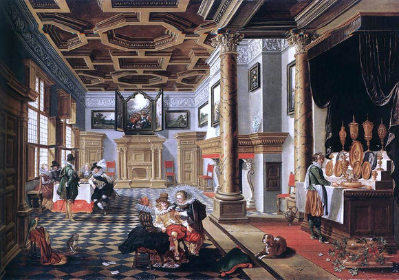  Bartholomeus Van Bassen Renaissance Interior with Banqueters - Canvas Art Print