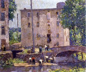  Robert Spencer Repairing the Bridge - Canvas Art Print