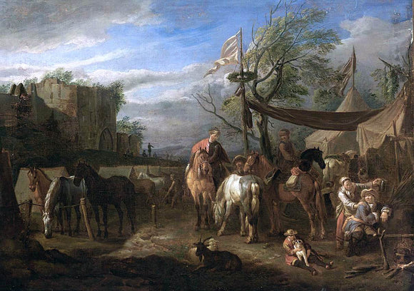  Pieter Van Bloemen Riders Resting at a Military Encampment - Canvas Art Print