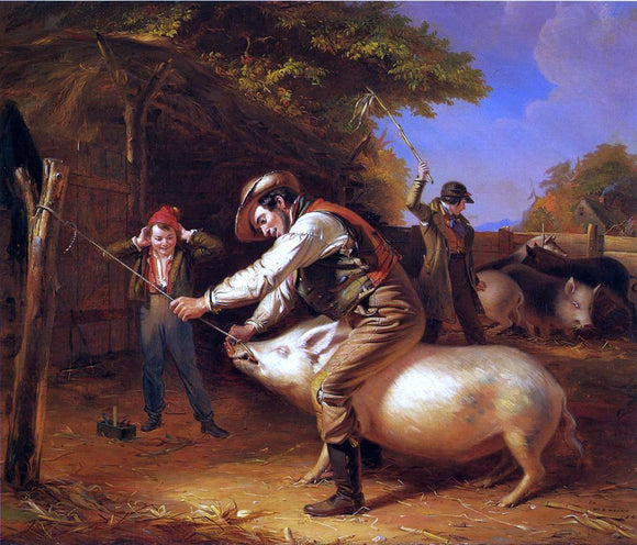  William Sidney Mount Ringing the Pig (also known as Scene in a Long Island Farm-Yard) - Canvas Art Print