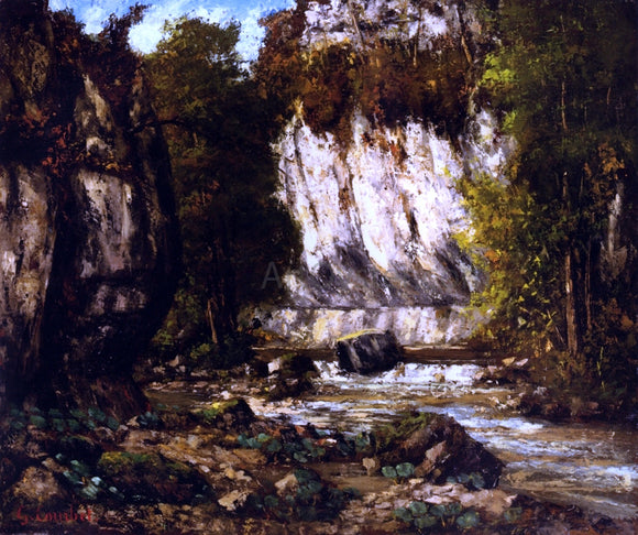  Gustave Courbet River and Cliff - Canvas Art Print