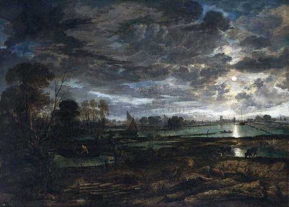  Aert Van der Neer River Landscape - Canvas Art Print