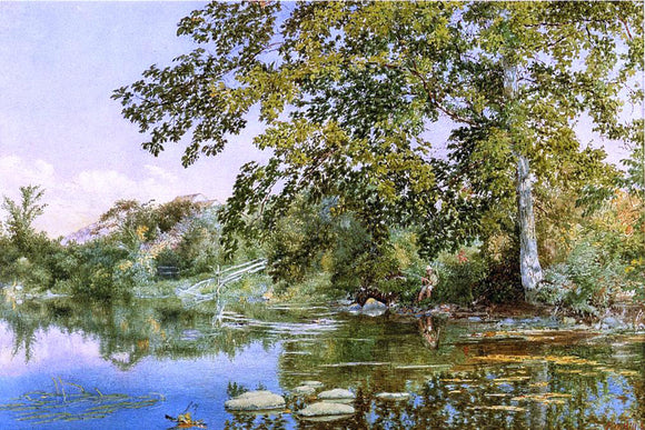  John William Hill River Landscape with Boy Fishing - Canvas Art Print
