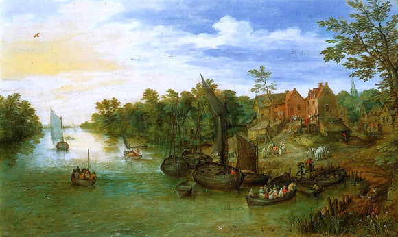  The Elder Jan Bruegel River Landscape with Landing - Canvas Art Print