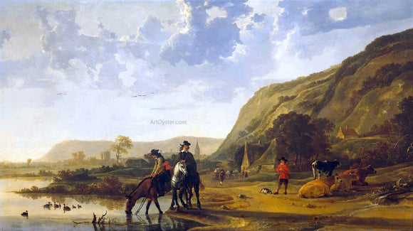  Aelbert Cuyp River Landscape with Riders - Canvas Art Print