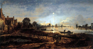  Aert Van der Neer River View by Moonlight - Canvas Art Print
