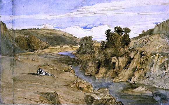  Paul Huet Riverbank, Saint-Thomas near Bort-les-Orgues - Canvas Art Print