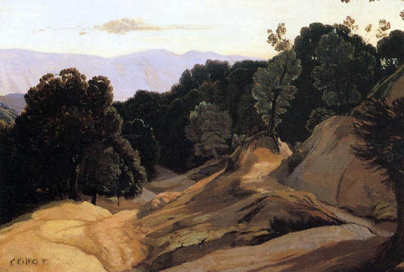  Jean-Baptiste-Camille Corot Road through Wooded Mountains - Canvas Art Print