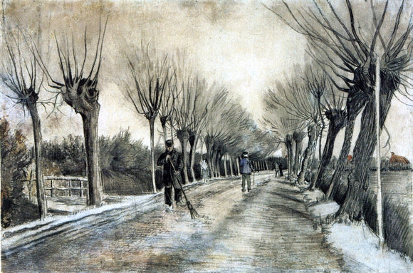  Vincent Van Gogh Road with Pollarded Willows and a Man with a Broom - Canvas Art Print