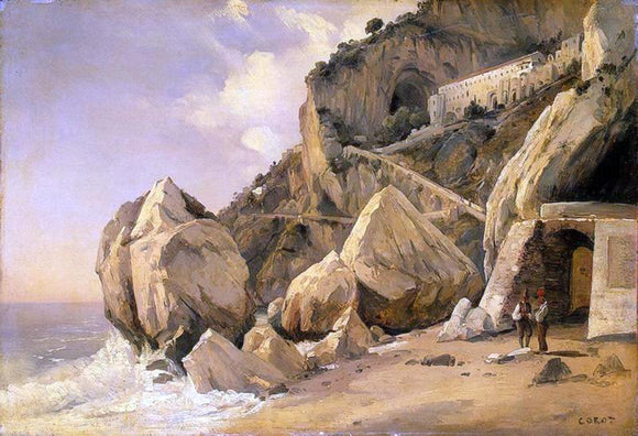  Jean-Baptiste-Camille Corot Rocks in Amalfi - Canvas Art Print