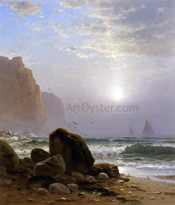  Alfred Thompson Bricher A Rocky Coastal Scene with a View of Passing Ships - Canvas Art Print