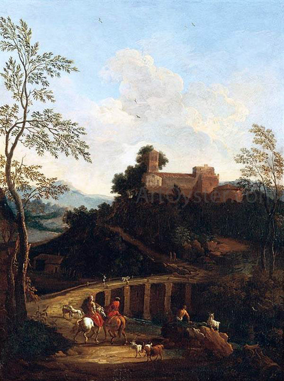 Giovanni Battista Busiri Roman Landscape near to a Bridge - Canvas Art Print