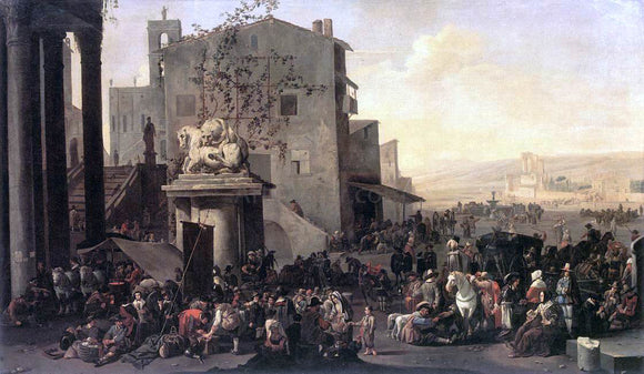  Johannes Lingelbach Roman Market Scene - Canvas Art Print