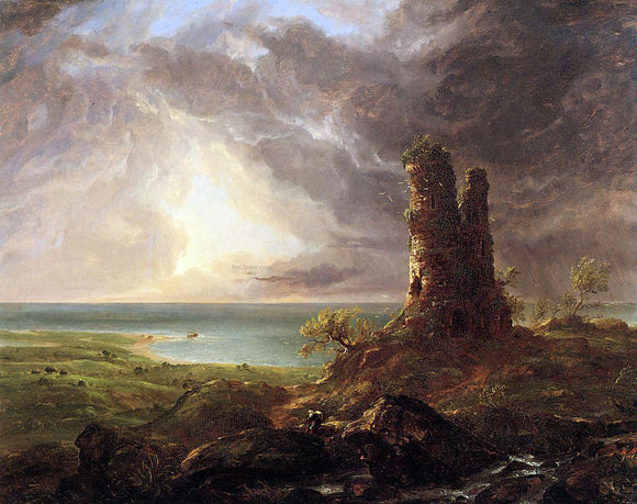  Thomas Cole Romantic Landscape with Ruined Tower - Canvas Art Print
