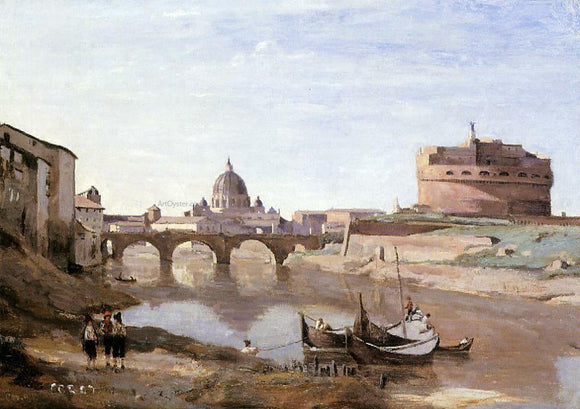  Jean-Baptiste-Camille Corot Rome - Castle Sant'Angelo - Canvas Art Print