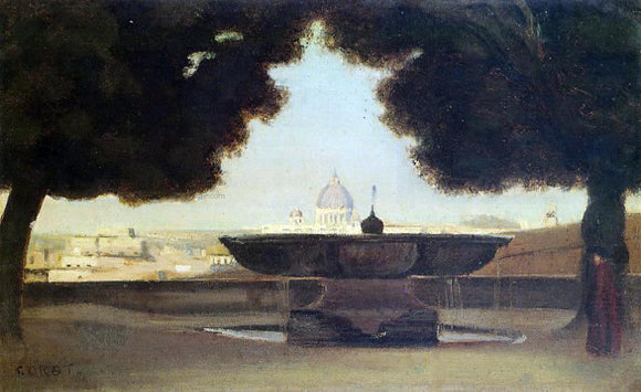  Jean-Baptiste-Camille Corot Rome - The Fountain of the Academie de France - Canvas Art Print