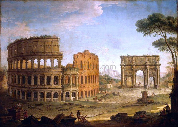  Antonio Joli Rome: View of the Colosseum and The Arch of Constantine - Canvas Art Print