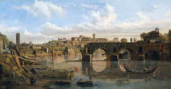  Caspar Andriaans Van Wittel Rome: View of the River Tiber with the Ponte Rotto and the Aventine Hill - Canvas Art Print