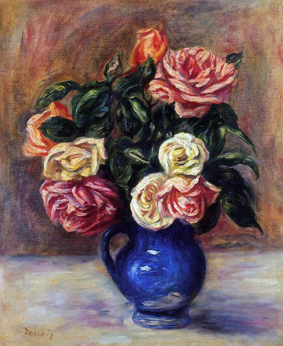  Pierre Auguste Renoir Roses in a Blue Vase - Canvas Art Print