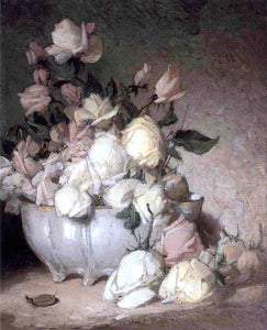  John Ferguson Weir Roses in a Porcelain Bowl - Canvas Art Print