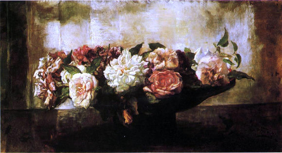  John La Farge Roses in a Shallow Bowl - Canvas Art Print