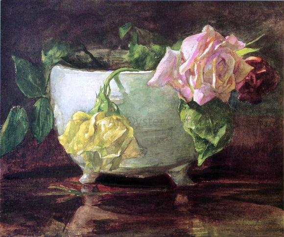  John La Farge Roses in Old Chinese Bowl - Canvas Art Print