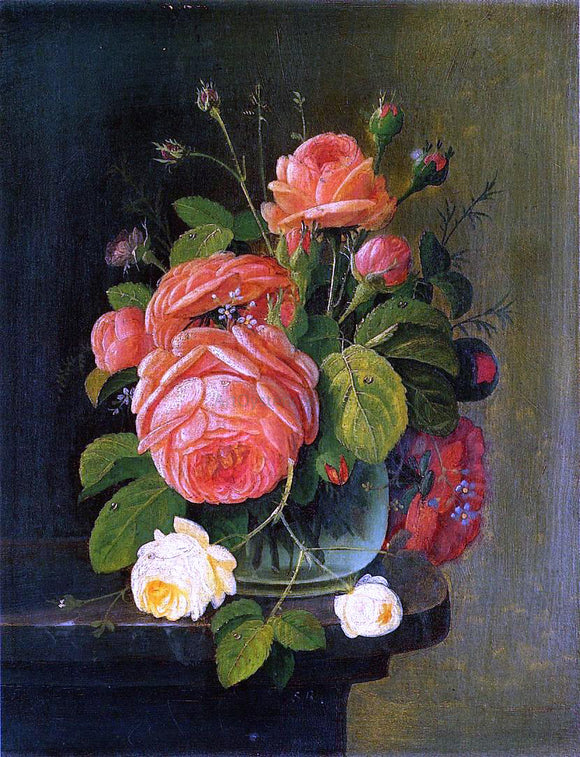  Severin Roesen Roses on a Tabletop - Canvas Art Print